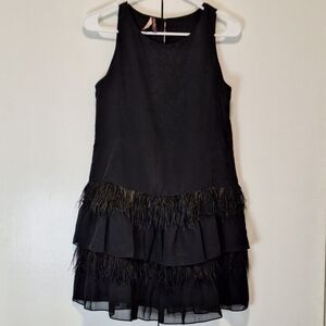 Ruby & Bloom Girls Black Sleeveless Dress Genuine Ostrich Feather Hem Size 14